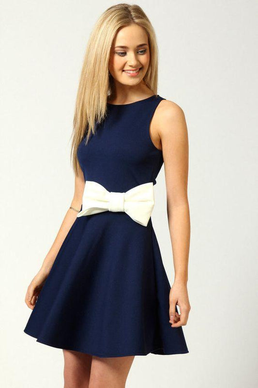 High Quality Navy Aria Homecoming Dresses Satin Cocktail Blue Mini Dress Round Collar Clothing CD4170