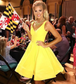 A-Line V-Neck Knee-Length Satin Homecoming Dresses Alexandra Yellow CD4639