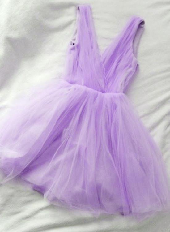 Homecoming Dresses Kaitlynn Adorable Lavender V-Neckline Short Tulle Party CD4846