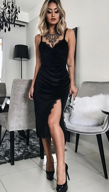 Sheath Spaghetti Straps Johanna Homecoming Dresses Lace Black Velvet Dress With CD4876