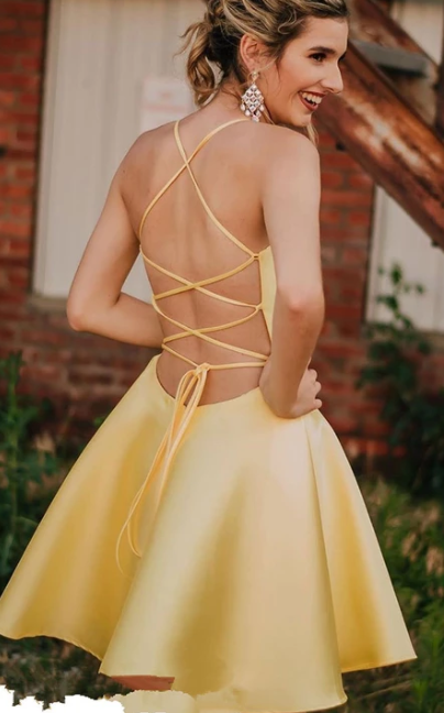 Yellow V Neck A Line Homecoming Dresses Thirza Short Party Dress CD4937