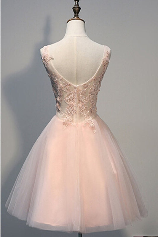 Blush Cocktail Pink Lace Jaslyn Homecoming Dresses Beaded Backless V-Neck Sweet 16 Dress CD51