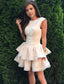 A-Line Jewel Short Champagne Dress With Applique Cocktail Mildred Homecoming Dresses Satin CD539
