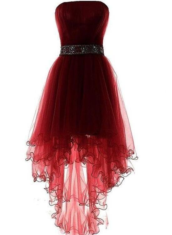 Wine Red Burgundy High Low Party Dress With Holly Homecoming Dresses Beadings CD5639