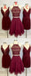 Two Piece Lace Homecoming Dresses Erika Square Knee-Length Burgundy With CD804