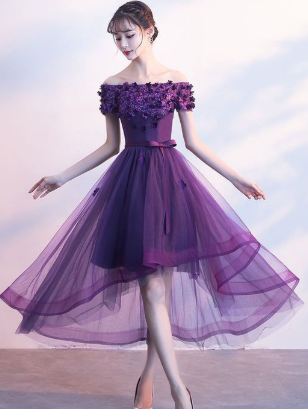 Cute Purple Appliqued Dress Lace Homecoming Dresses Justine Short Dress For CD858