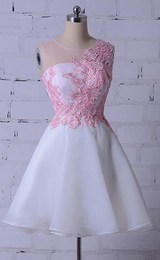 Beautiful Cute Cocktail Lace Pauline Homecoming Dresses Round Neck Sleeveless Appliques Dress CD934