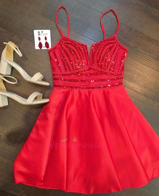 Sexy Red Straps Beaded Short Party Dress Red Dress Homecoming Dresses Guadalupe Cocktail CD9365
