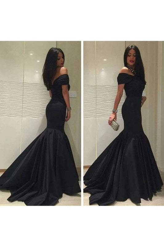 2024 Off The Shoulder Mermaid Evening Dresses With Ruffles Satin