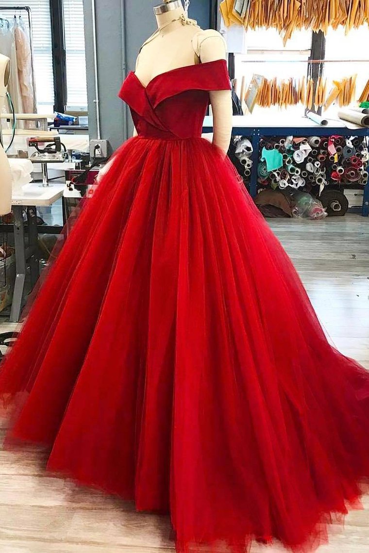 2024 Off The Shoulder Tulle A Line Sweep Train Prom Dresses