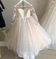 Ball Gown Round Neck Long Sleeves Tulle Bowknot Flower Girl Dress with Appliques