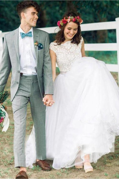 Elegant Off White Tulle Backless Wedding Dress With Crystal Sash