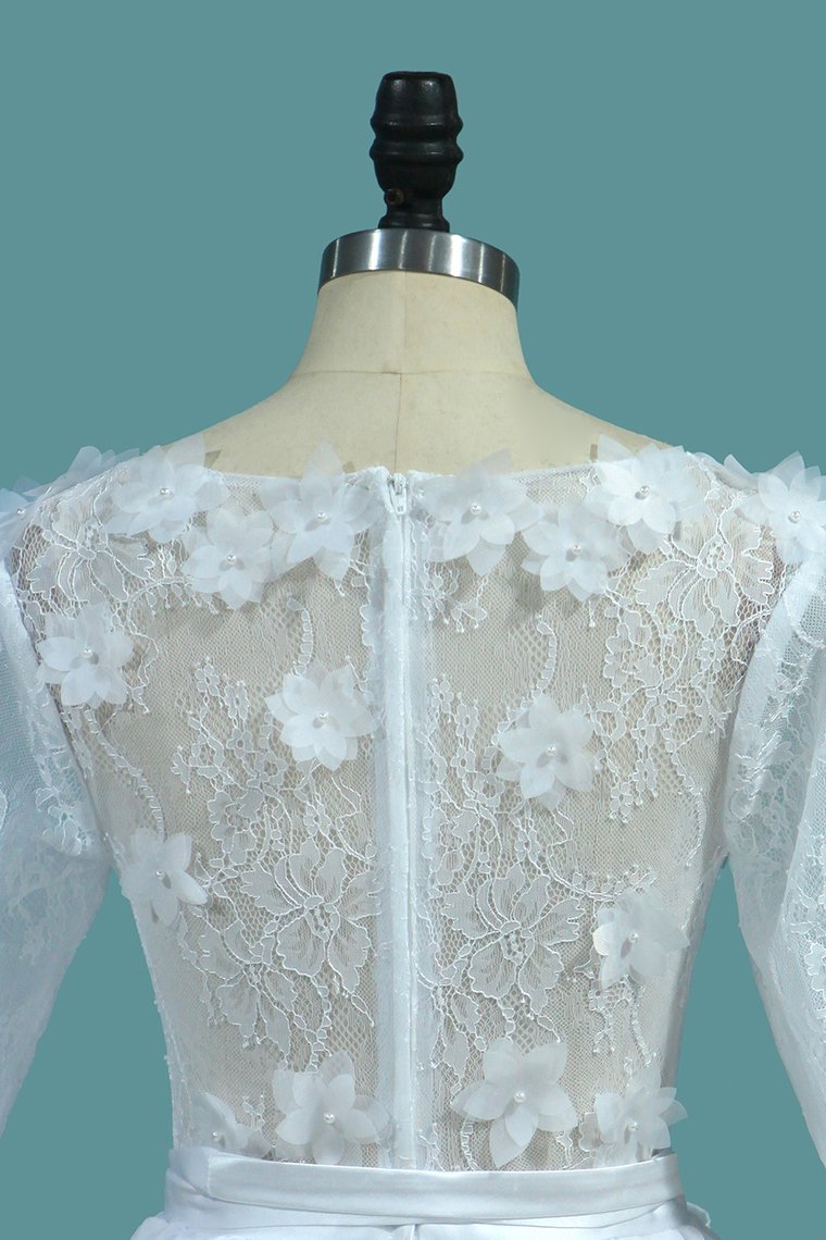 Wedding Dresses A Line Scoop With Sash And Handmade Flower Court Train