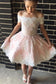 Homecoming Dresses Boat Neck Tulle With Applique Short/Mini A Line