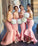 Baby Pink Mermaid Off the Shoulder Hi-Low with Ruffles Sweetheart Lace Top Bridesmaid Dress JS468