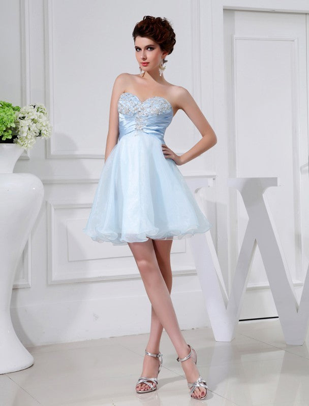 A-Line/Princess Beading Satin Woven Sleeveless Elastic Applique Sweetheart Organza Bridesmaid Dresses