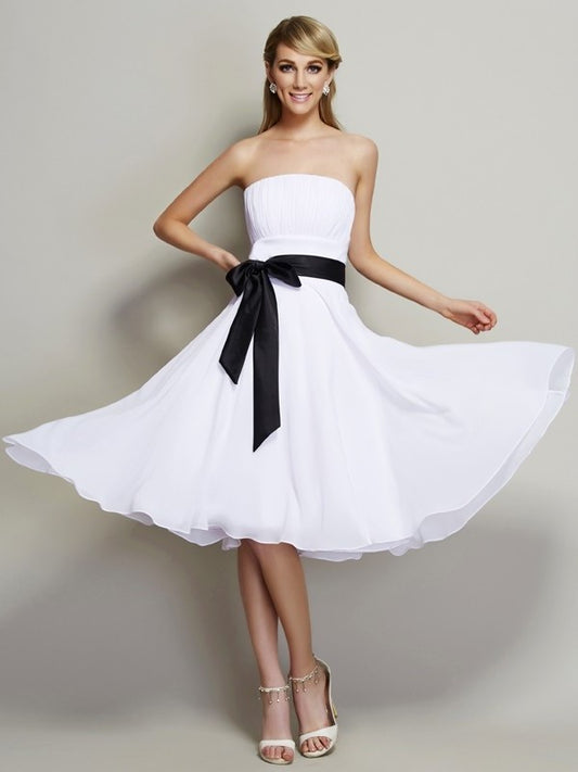 A-Line/Princess Short Sash/Ribbon/Belt Strapless Sleeveless Chiffon Bridesmaid Dresses