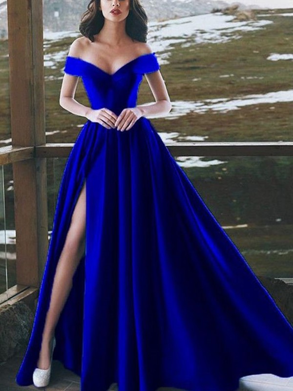 A-Line/Princess Floor-Length Off-the-Shoulder Sleeveless Ruffles Satin Dresses