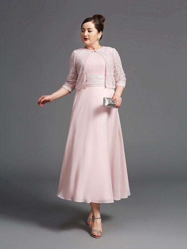 Long A-Line/Princess Sleeveless Jewel Chiffon of Lace Mother the Bride Dresses