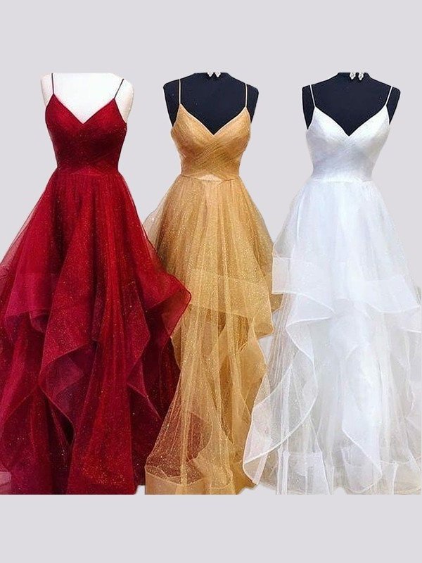 A-Line/Princess Sleeveless Spaghetti Straps Floor-Length Tulle Dresses