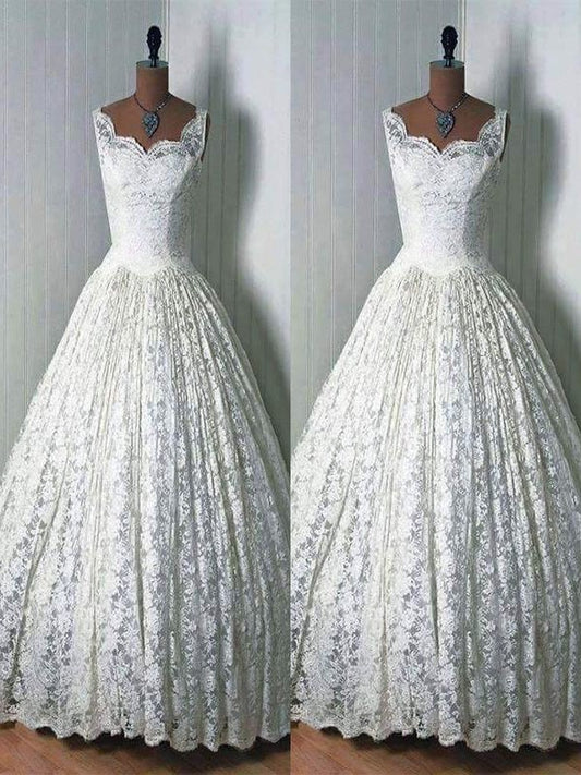 Lace Gown Sweetheart Ball Floor-Length Sleeveless Wedding Dresses