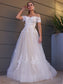 Sleeves Tulle Off-the-Shoulder Short Applique A-Line/Princess Floor-Length Wedding Dresses