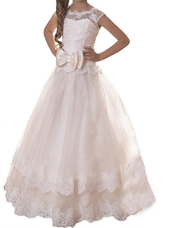 Tulle Sash/Ribbon/Belt Sleeveless A-line/Princess Floor-Length Scoop Flower Girl Dresses
