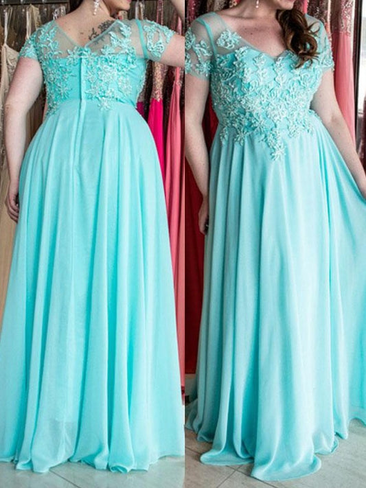 A-Line/Princess Floor-Length Chiffon Sleeves Short Sweetheart Applique Plus Size Dresses