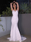Sheath/Column Sleeveless Lace V-neck Sweep/Brush Ruffles Train Wedding Dresses