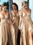 Sleeveless Train Sweep/Brush Ruffles A-Line/Princess V-neck Spandex Bridesmaid Dresses