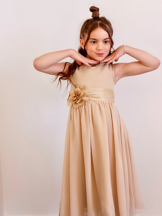 Scoop Hand-Made Tea-Length Chiffon A-Line/Princess Flower Sleeveless Flower Girl Dresses