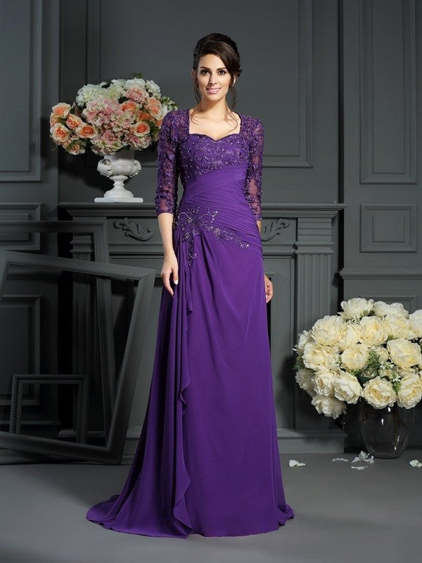 Applique Sweetheart Chiffon Sleeves of 1/2 Mother A-Line/Princess Long the Bride Dresses