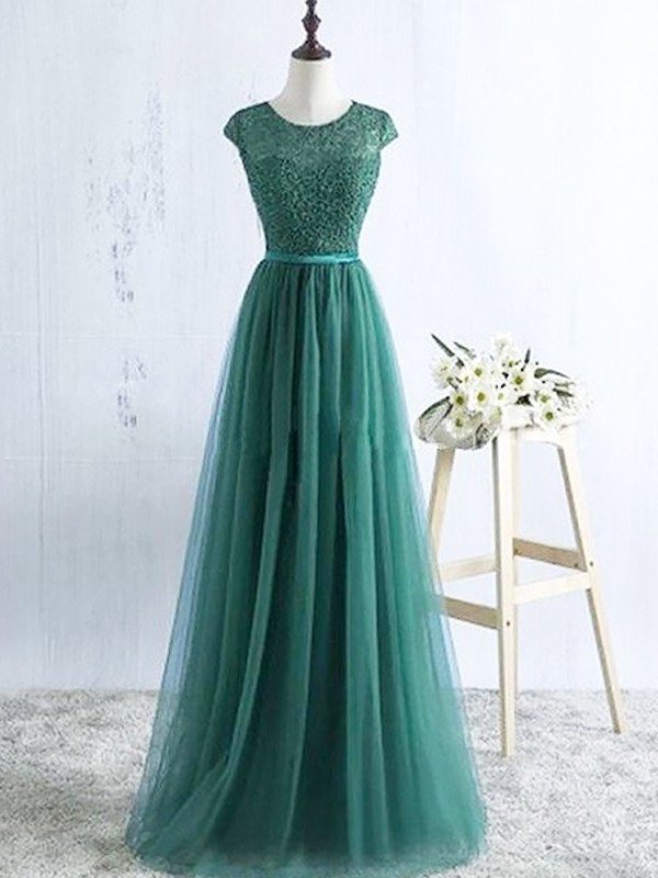 Scoop Sleeveless A-Line/Princess Tulle Floor-Length Dresses