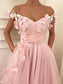 Sleeveless Floor-Length Off-the-Shoulder A-Line/Princess Applique Tulle Dresses
