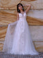 V-neck A-Line/Princess Applique Lace Sleeveless Sweep/Brush Train Wedding Dresses