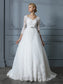3/4 Lace V-neck Court Train Ball Gown Sleeves Tulle Wedding Dresses