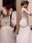 V-neck Long Sleeves Trumpet/Mermaid Floor-Length Lace Tulle Wedding Dresses