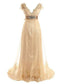 Train A-Line/Princess Sleeves V-neck Sweep/Brush Beading Short Lace Tulle Wedding Dresses