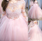 Train Jewel Gown Sleeves Long Ball Sweep/Brush Lace Tulle Dresses