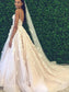 Tulle Straps Spaghetti A-Line/Princess Court Sleeveless Applique Train Wedding Dresses