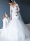 Court V-neck Trumpet/Mermaid Tulle Lace 3/4 Sleeves Train Wedding Dresses