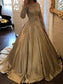 Gown Sleeves Long Ball Off-the-Shoulder Train Sweep/Brush Applique Satin Dresses