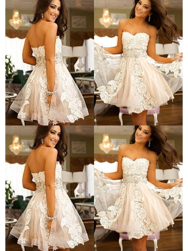 Sweetheart Sleeveless Applique A-Line/Princess Tulle Short/Mini Dresses