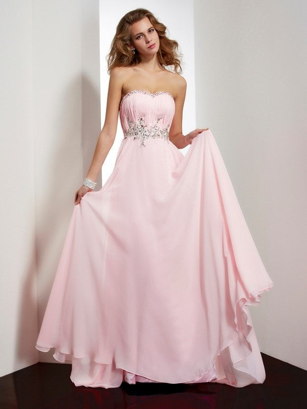 Beading Applique Sleeveless A-Line/Princess Sweetheart Long Chiffon Dresses