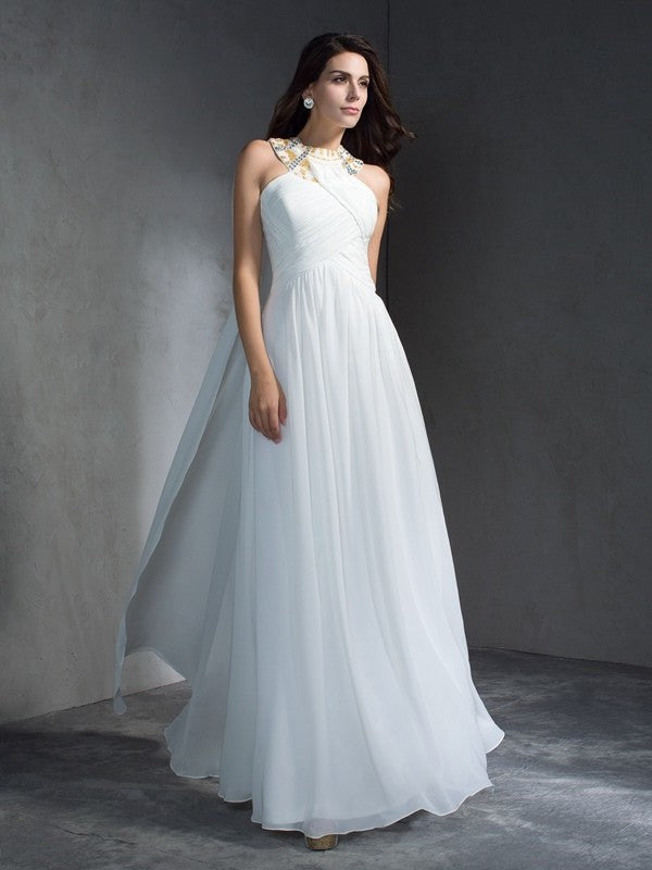 Beading Sleeveless A-Line/Princess Jewel Long Chiffon Dresses