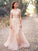 A-Line/Princess Sleeveless Applique Tulle V-neck Sweep/Brush Train Wedding Dresses