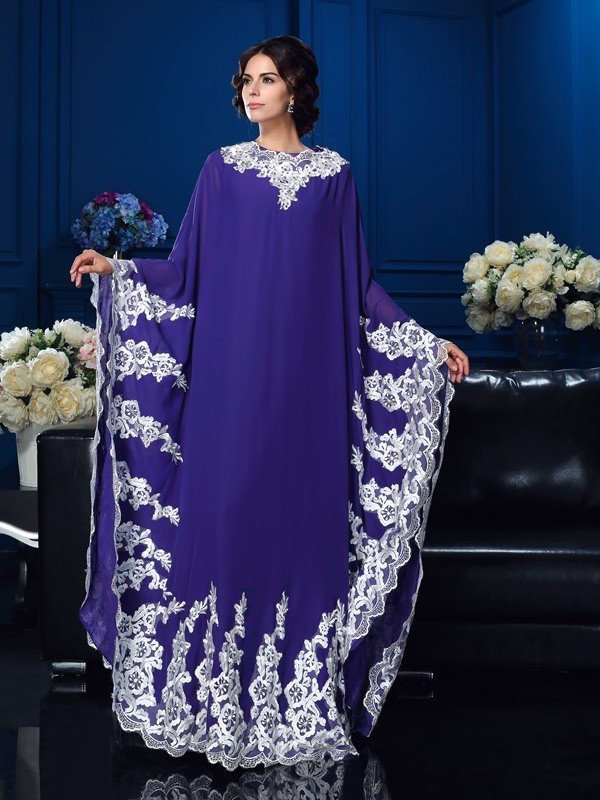 Long Mother Scoop Sleeves Applique A-Line/Princess Chiffon Long of the Bride Dresses