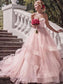 Sleeveless Gown Train Sweetheart Court Ball Layers Organza Wedding Dresses