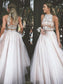 Tulle Neck Sleeveless High A-Line/Princess Beading Floor-Length Dresses