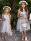 Tea-Length Hand-Made Scoop A-Line/Princess Flower Tulle Sleeveless Flower Girl Dresses